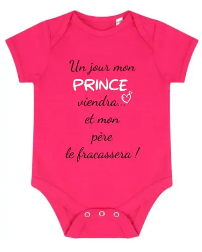 Body bébé Gwenn manches courtes design Un jour mon prince viendra couleur Fuchsia