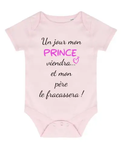 Body bébé Gwenn manches courtes design Un jour mon prince viendra couleur Pale Pink